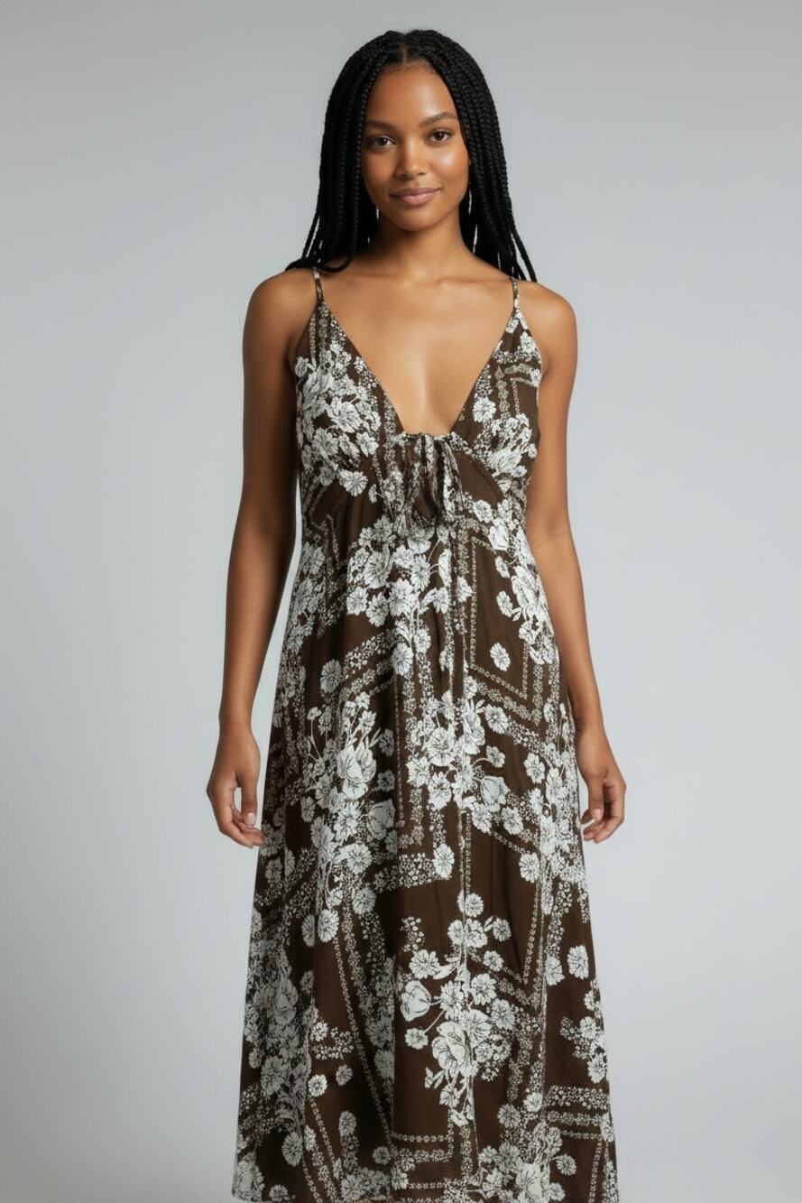 Paper Heart Brown White Floral Maxi Dress – Women’s Size S